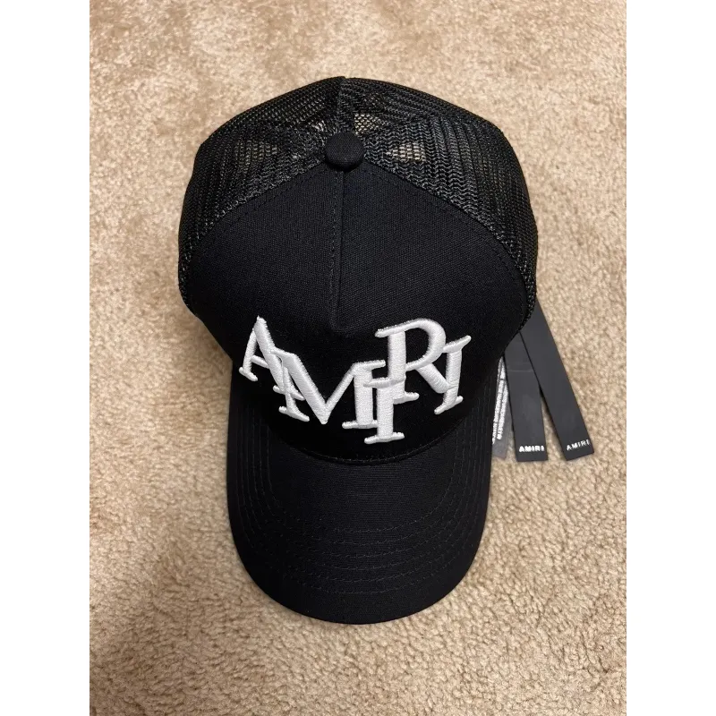Amiri Staggered Logo Trucker Hat Black #A37246