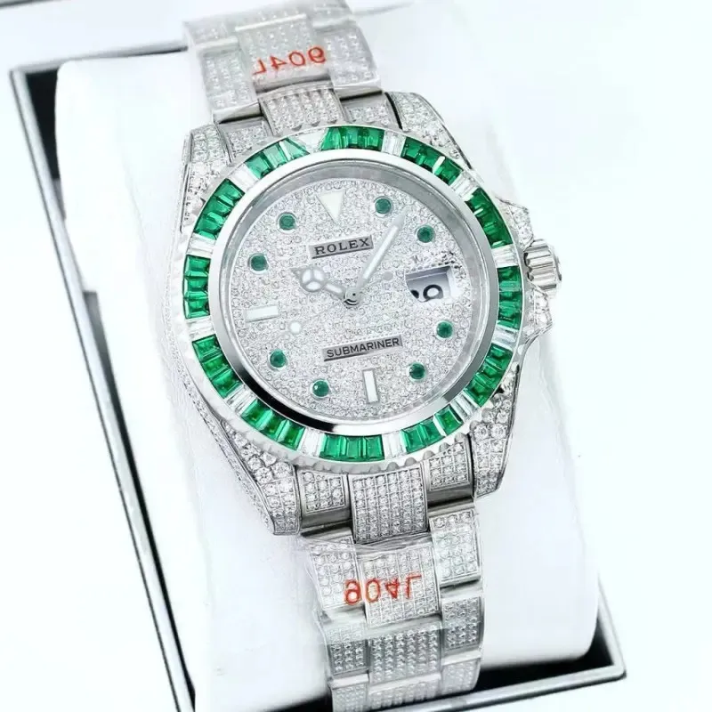 Rolex Stainless Steel Watch with Full Diamond Pave and Colored Sapphires 41mm #A46397