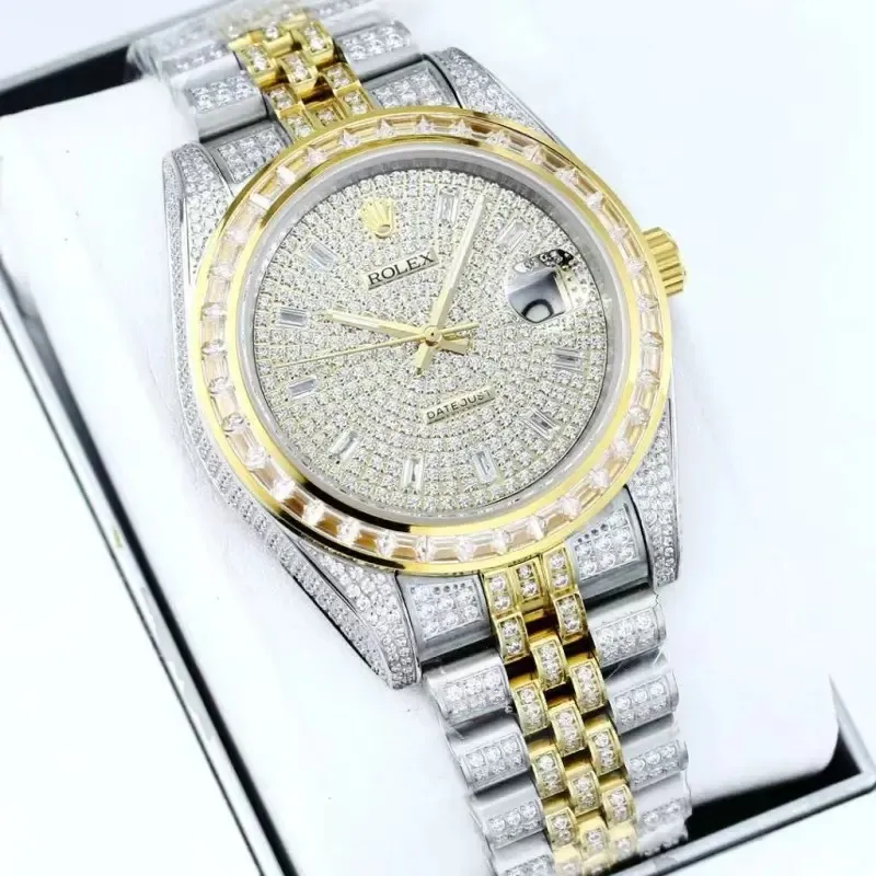 Rolex Stainless Steel Watch with Full Diamond Pave and Colored Sapphires 41mm #A46397