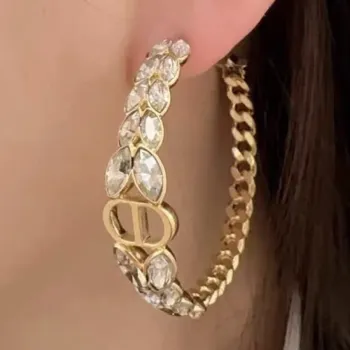 D-ior CD Montaigne Crystal-Accented Hoop Earrings #A50092