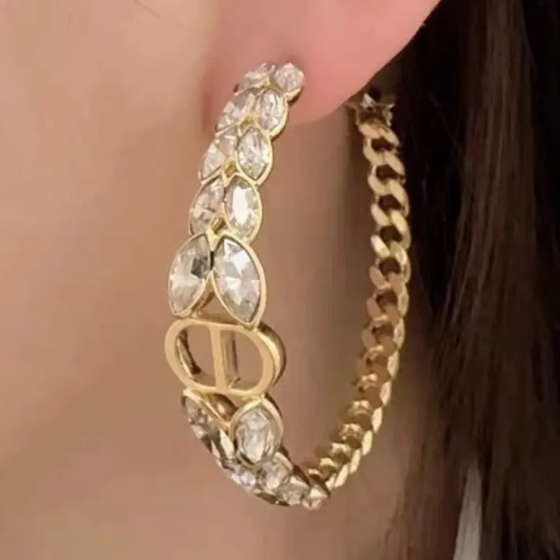 D-ior CD Montaigne Crystal-Accented Hoop Earrings #A50092