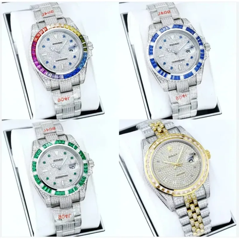Rolex Stainless Steel Watch with Full Diamond Pave and Colored Sapphires 41mm #A46397