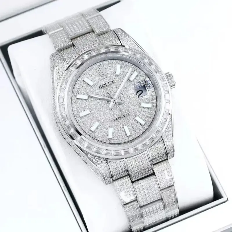 Rolex Stainless Steel Watch with Full Diamond Pave and Colored Sapphires 41mm #A46397