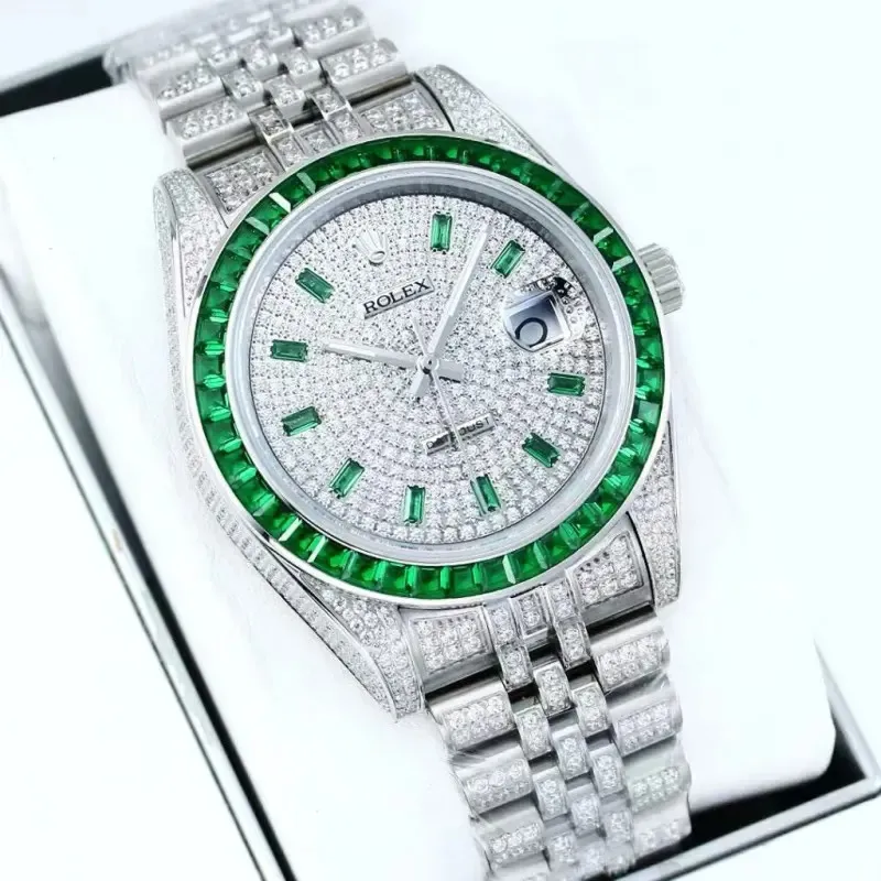 Rolex Stainless Steel Watch with Full Diamond Pave and Colored Sapphires 41mm #A46397