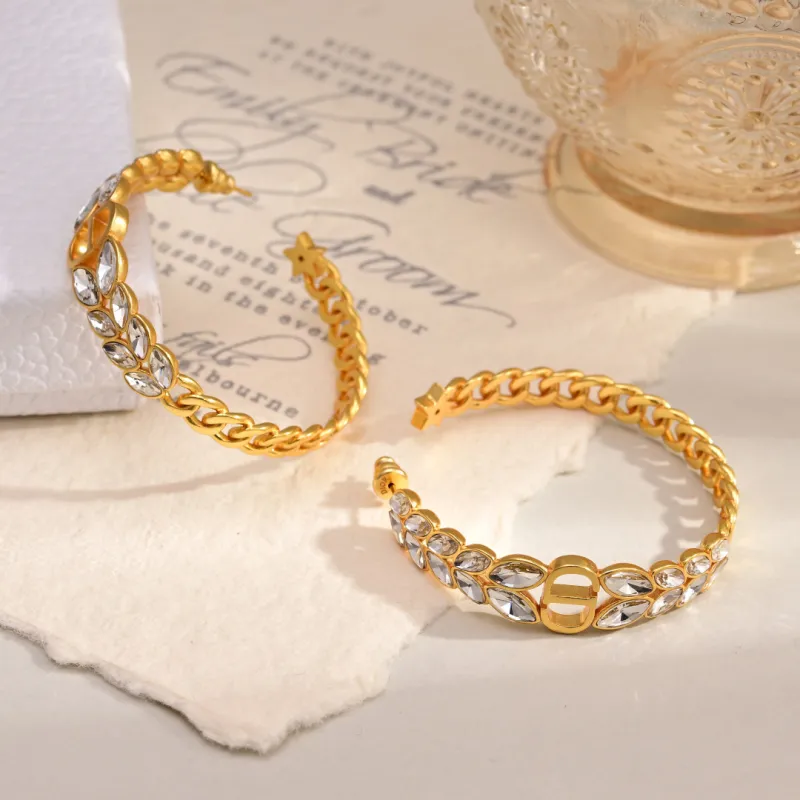 D-ior CD Montaigne Crystal-Accented Hoop Earrings #A50092