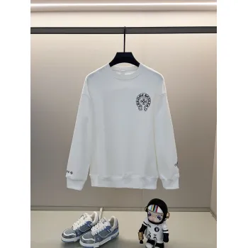 Stylish White/Black Chrome Hearts Sweatshirt With Classic Cross And Text Prints #A54390