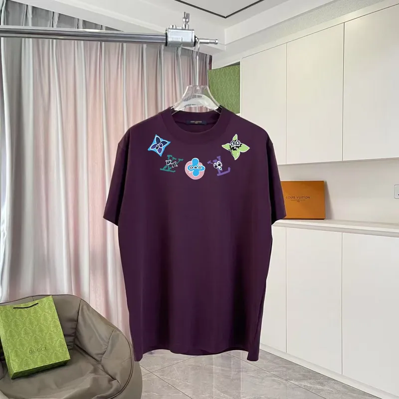 Eye catching Louis Vuitton T Shirt With Colorful Brand Motifs For Fashion Fans Black/White/Purple/Light Blue #A54350