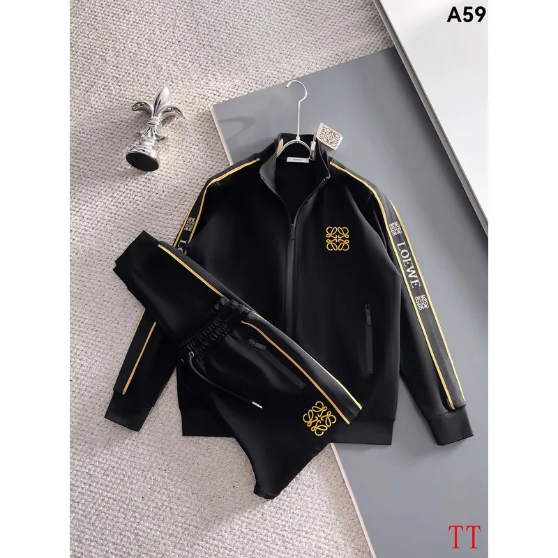 Loewe Inspired Black Tracksuit Set with Gold Accents #A54388