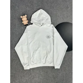 Chrome Hearts White/Black/Blue Hoodie with Bold Black Cross Flower Embroidery Design #A54265