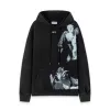 Off - White Washed Black Hoodie With Artistic Religious Print And OFF Logo #A54330