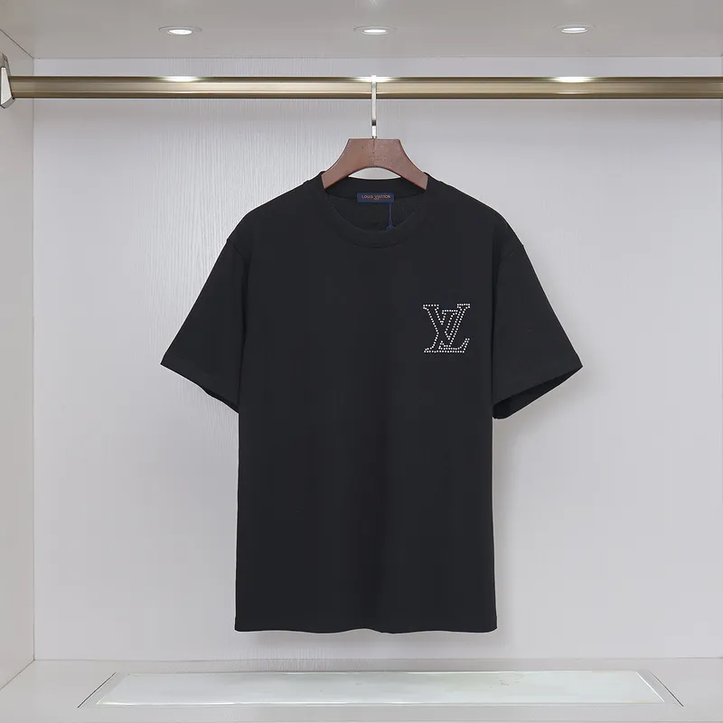 Louis Vuitton Black/White T - Shirt With Rhinestone Logo And Brand Detailing #A54244 Louis Vuitton Black/White T - Shirt With Rhinestone Logo And Brand Detailing #A54244
