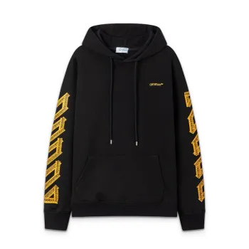 Off-White Black Hoodie With Signature Yellow Diagonal Arrow Print And Brand Detailing #A54327