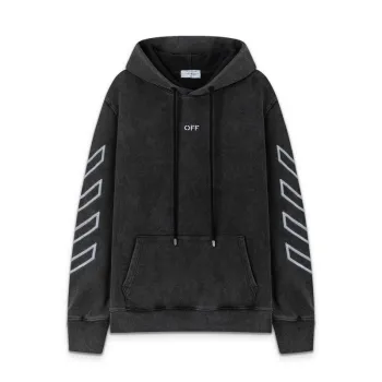 Off - White Washed Black Hoodie With Signature Diagonal Stripes And OFF Logo #A54329