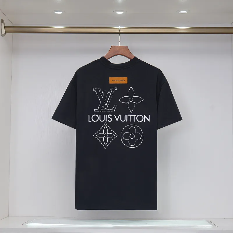 Louis Vuitton Black/White T - Shirt With Rhinestone Logo And Brand Detailing #A54244 Louis Vuitton Black/White T - Shirt With Rhinestone Logo And Brand Detailing #A54244