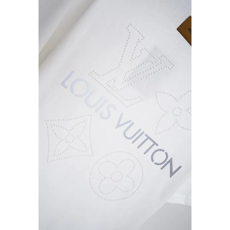 Louis Vuitton Black/White T - Shirt With Rhinestone Logo And Brand Detailing #A54244 Louis Vuitton Black/White T - Shirt With Rhinestone Logo And Brand Detailing #A54244