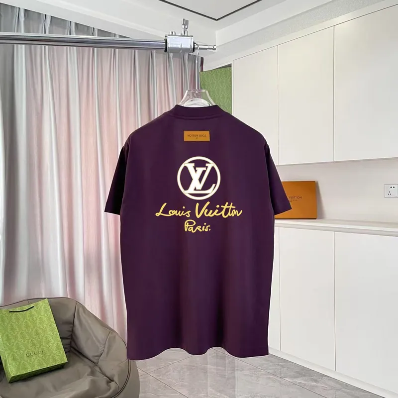 Chic Louis Vuitton T Shirt With Gold Logo And Paris Lettering For Fashionistas Black/White/Purple/Light Blue #A54352
