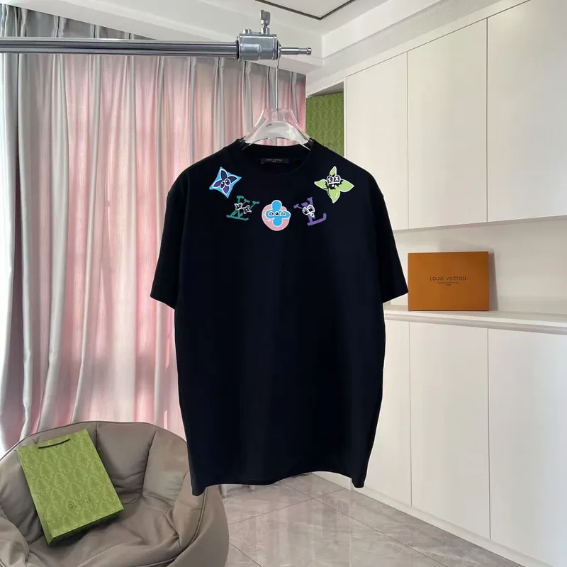 Eye catching Louis Vuitton T Shirt With Colorful Brand Motifs For Fashion Fans Black/White/Purple/Light Blue #A54350