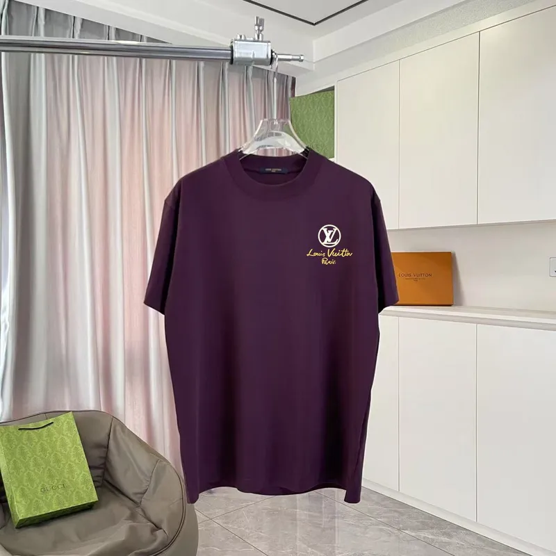 Chic Louis Vuitton T Shirt With Gold Logo And Paris Lettering For Fashionistas Black/White/Purple/Light Blue #A54352