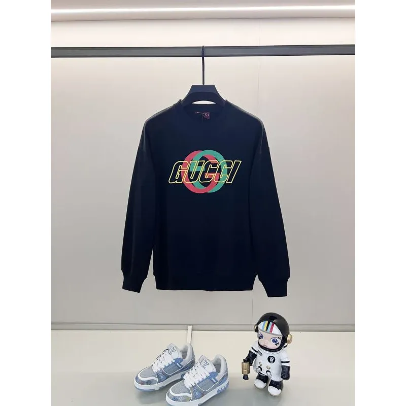Gucci Black Sweatshirt With Vibrant Colorful Interlocking G Logo And Louis Vuittonettering #A54419