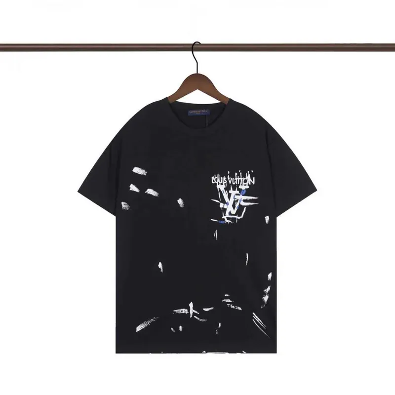 Louis Vuitton Black T Shirt with Abstract Brush Stroke Print and Artistic Logo Graphic for Men #A54255