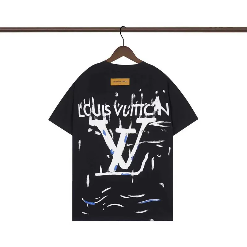 Louis Vuitton Black T Shirt with Abstract Brush Stroke Print and Artistic Logo Graphic for Men #A54255