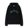 Off-White Black Hoodie with Blue Green Glitter Logo and Front Pocket for Men and Women #A54251