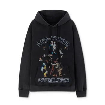 Off - White Black Hoodie With Artistic Graphic And Brand Tribute Design #A54248