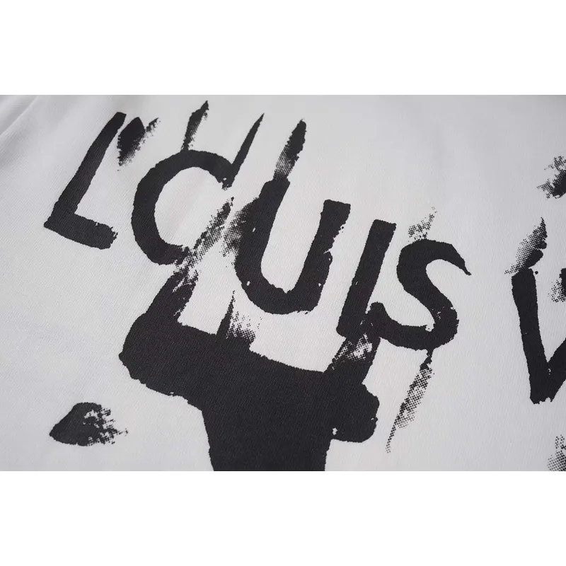 Louis Vuitton Black T Shirt with Abstract Brush Stroke Print and Artistic Logo Graphic for Men #A54255