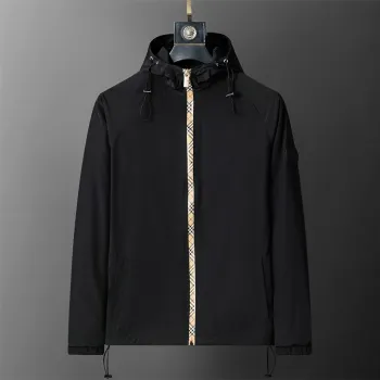 Burberry Mens Black Hooded Windbreaker Jacket with Brand Emblem #A54306