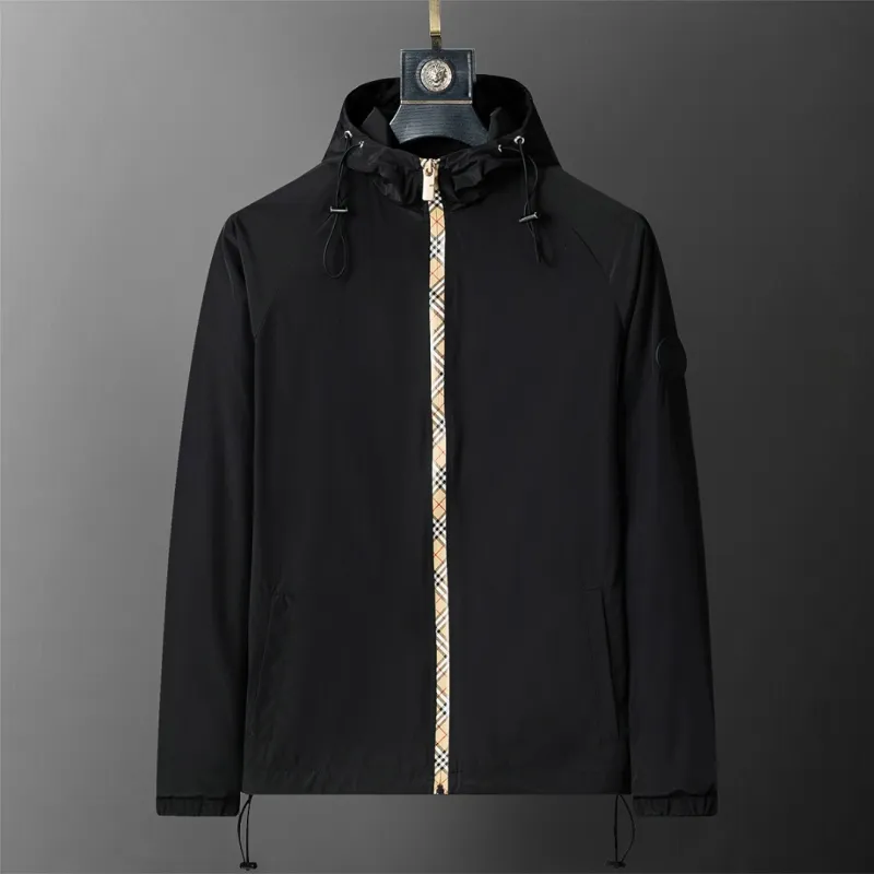 Burberry Mens Black Hooded Windbreaker Jacket with Brand Emblem #A54306