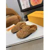 Louis Vuitton Cozy Fluffy Slippers with Leather Straps and Brand Embellishments #A54593