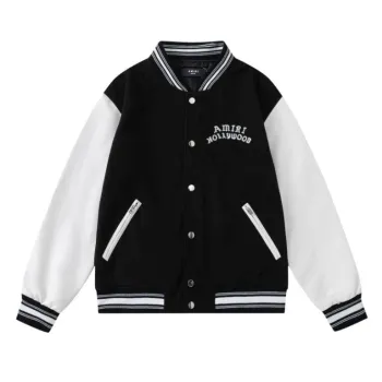 AMIRI Black And White Varsity Jacket With Hollywood Embroidered Logo For Trendy Streetwear #A54285