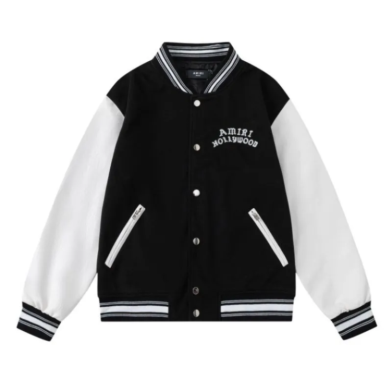 AMIRI Black And White Varsity Jacket With Hollywood Embroidered Logo For Trendy Streetwear #A54285