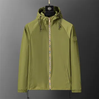 Burberry Stylish Olive Green Hooded Windbreaker Jacket with Brand Detailing #A54305