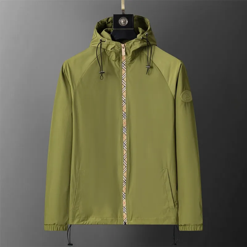 Burberry Stylish Olive Green Hooded Windbreaker Jacket with Brand Detailing #A54305