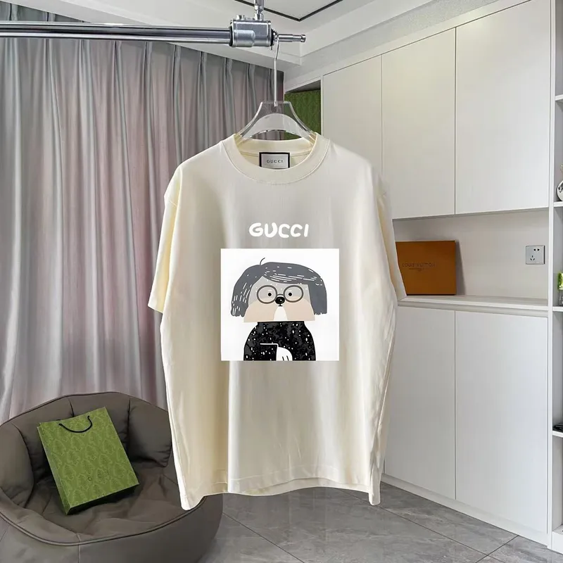 Gucci Light Blue T Shirt Featuring Funny Cartoon Character with Glasses in Modern Style #A54264
