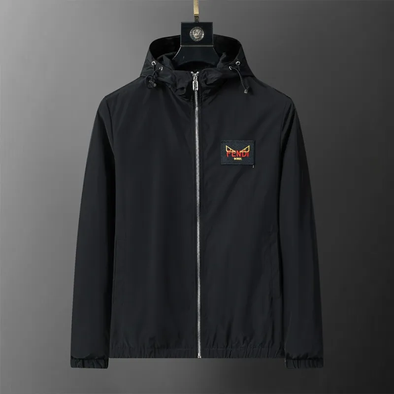 Fendi Mens Hooded Windbreaker Jacket with Embroidered Logo #A54234