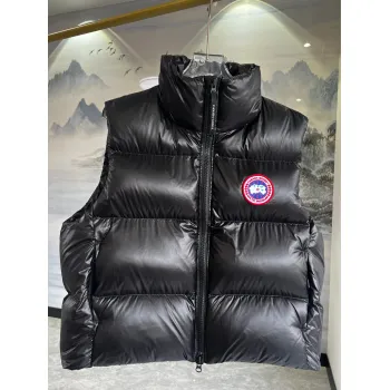 Ca*Goose Black logo Cypress Puffer Series Fitted Solid Color Glossy High Neck Sleeveless Windproof Down Jacket #A57854