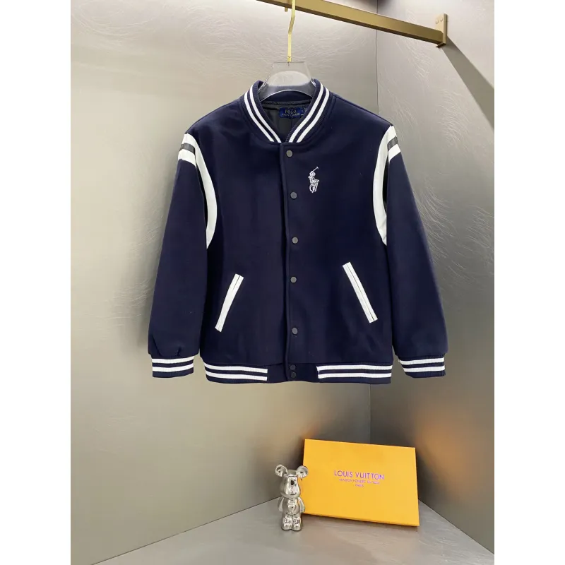 Ralph Lauren Pony Embroidery American Retro Wool Patchwork Leather Baseball Jacket with Large Logo Jackets for Men #A58790