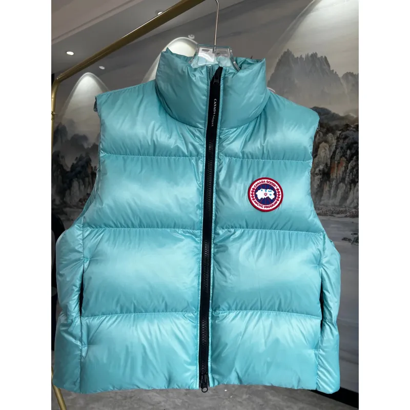 Ca*Goose Black logo Cypress Puffer Series Fitted Solid Color Glossy High Neck Sleeveless Windproof Down Jacket #A57852