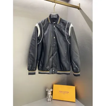 Givenchy Black Leather Bomber Jacket with Iconic White Logo Detailing #A54606