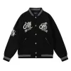 AMIRI Black Varsity Jacket With Intricate Embroidered Logos And Musical Note Accents #A54284