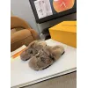 Louis Vuitton Cozy Fluffy Slippers with Leather Straps and Brand Embellishments #A54594