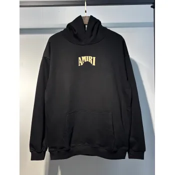 AMIRI Black Hoodie With Large Back Gold Logo And Ornate Design Elements #A54286