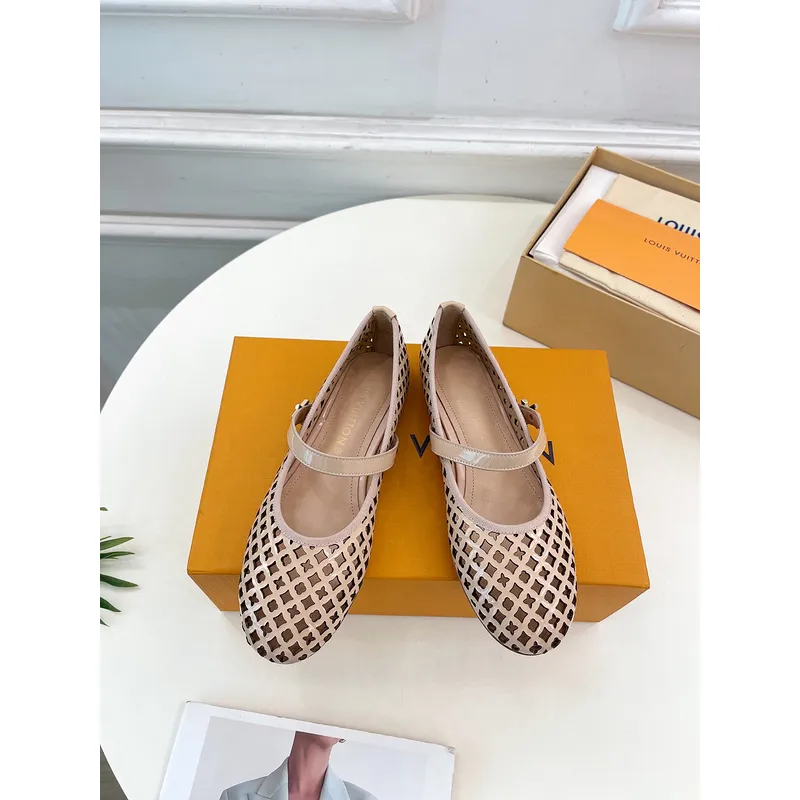 Louis Vuitton Shoes for Womens ROMY Flat Hollow Ballet Apricot #A48737