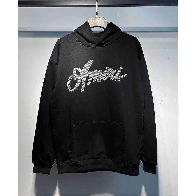 AMIRI Black Hoodie With Signature Script Logo For Timeless Streetwear Style #A54290