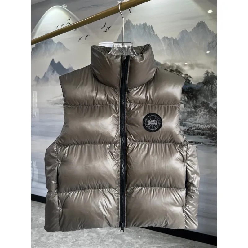 Ca*Goose Black logo Cypress Puffer Series Fitted Solid Color Glossy High Neck Sleeveless Windproof Down Jacket #A57853 Ca*Goose Black logo Cypress Puffer Series Fitted Solid Color Glossy High Neck Sleeveless Windproof Down Jacket #A57853