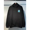 AMIRI Black Hoodie With Glittery Blue Back Logo And Brand Details #A54287 AMIRI Black Hoodie With Glittery Blue Back Logo And Brand Details #A54287