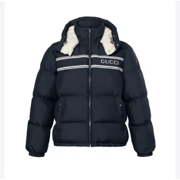 Gucci Black Puffer Jacket With White Stripes Unisex Style #A54548