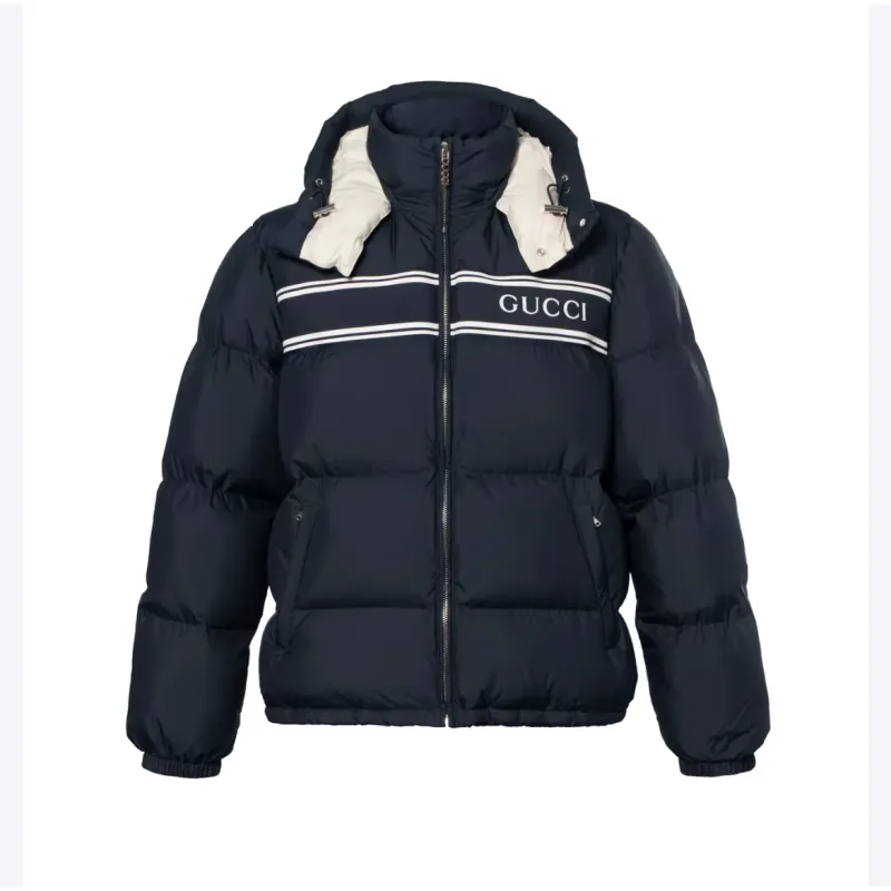 Gucci Black Puffer Jacket With White Stripes Unisex Style #A54548 Gucci Black Puffer Jacket With White Stripes Unisex Style #A54548